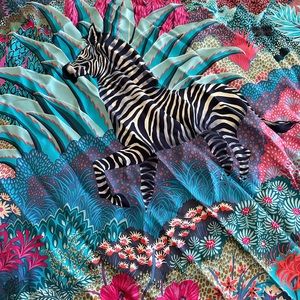 Hermes Zebra Scarf Worn Once on Handbag Strap! Gorgeous vibrant colors!